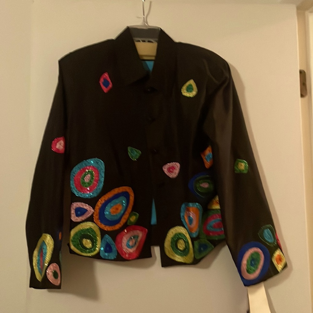 NWT black sequin color circle blazer jacket